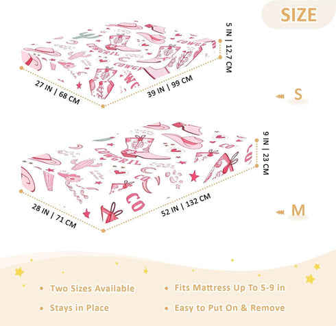 CZXW 52" 28" Pink Cowgirl Boots Crib Sheets Fitted x Natural Cotton Soft & Breathable for Baby Crib Mattress