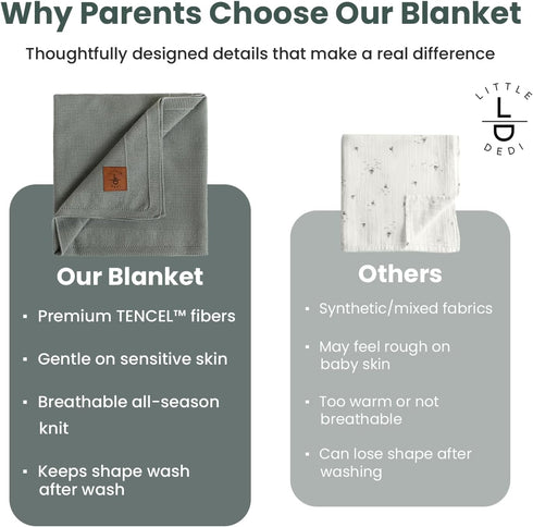 30x40 Inches Hypoallergenic Baby Blanket - Green, Oeko-TEX Certified, Thermal-Regulating, Soft Knit for Girls & Boys