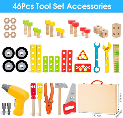 Set 3 4 5 44 Kids Tool Toy with Drill, Stem Montessori Toys for Years Old Boy Girl, Pcs Wooden Toddler Tool Kits Inc