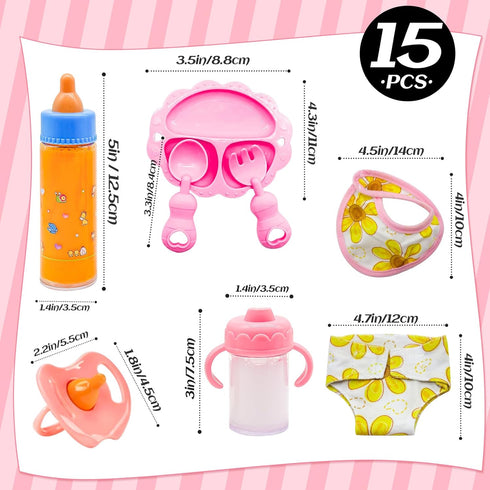 15 Set,Pretend Set Package Jgalnim PCS Baby Doll Accessories Magic Bottle Play Feeding Toys,Doll Feeding