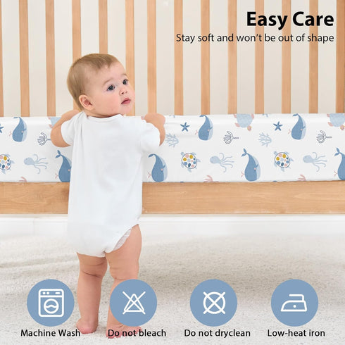 3 Pack 52x28 Baby Crib Sheets for Boys and Girls, Toddler Bed Sheets for Standard Toddler Mattresses, Soft Microfiber