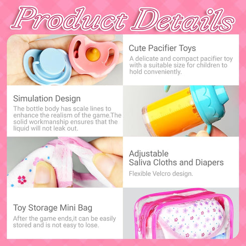 15Pcs Set,Pretend Baby Doll Accessories Magic Bottle Play Feeding Toy with Juice Milk Bottles,Sippy Cups,Pacifiers,Bowl