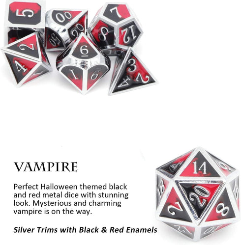 Haxtec DND Metal Dice Set - Red and Black Metal DND Dice for Dungeons and Dragons RPG Games - Vampire