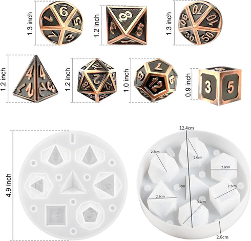 Large Dice Resin Molds DND Silicone Molds - Set of 7 Epoxy Resin Molds for DIY Dice Making in Tabletop Role Playing