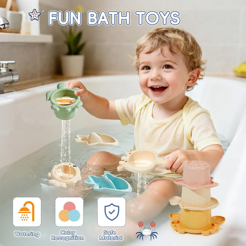 21PCS 1-3 6-12 1-3 Baby Bath Toys, Mold Free Bath Toys for Kids Ages with Montessori Shape Sorter and Educational