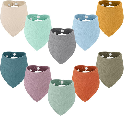 Accmor 10 Pack Baby Bandana Drool Bibs, 100% Cotton Muslin Bibs for Teething and Drooling, Soft for Boys Girls