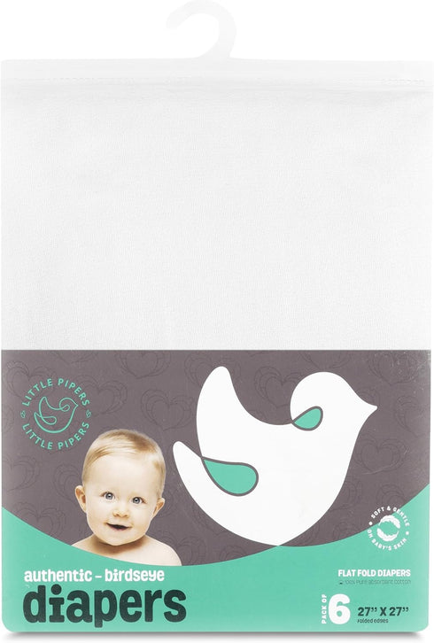 Little Pipers 100% 12 Pack Deluxe Natural Cotton Birdseye Cloth Diapers for Babies - Absorbent Cloth Diapers Burp