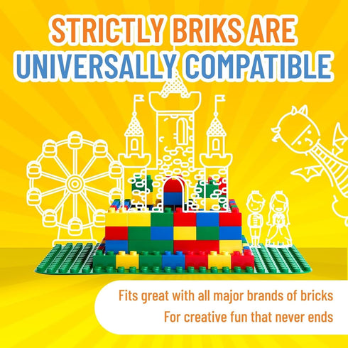 Strictly Briks Mega Block Baseplate, 15 in x 10.5 in, Dark Green, Durable Brick Toy Baseplate