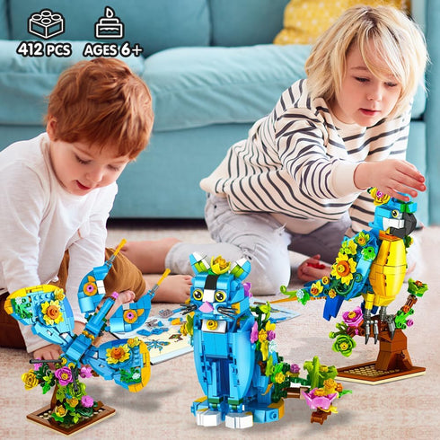 3 1 Set, 412 6 7 8 9 10 11 12+ INSOON in Flower Cat Parrot Butterfly Building Animal Figures Building Toy for Home