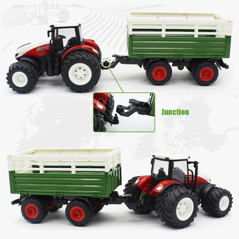 Set 1/24 2.4Ghz 6, 7, 8, 9 fisca Remote Control Tractor Toy RC Farm with Trailer Front Forklift, Scale Electronic Farm