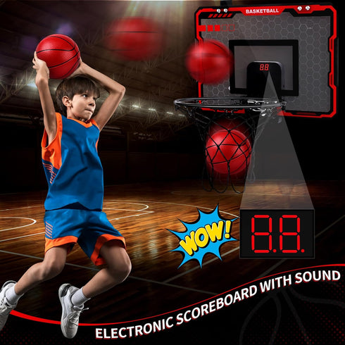 Mini Basketball Hoop Indoor Kids with Electronic Scoreboard Small Basketball Goal Hanging Door Dunk Proof