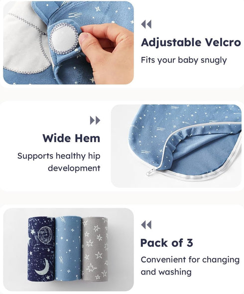 100% 3 Pack 0-3 Unnivoll Baby Swaddles for Newborns with Zipper, Cotton Newborn Swaddle Sack, Baby Swaddles Months
