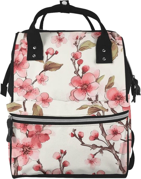 QSMJKLD Cherry Blossom Diaper Bag with Changing Pad, Pacifier Holder - Multifunction Travel