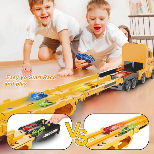 12 3 4 5 6+ Veslier Carrier Truck Race Track Toddlers Car Truck Toys, Toy Truck Transport Car Carrier & Race Cars