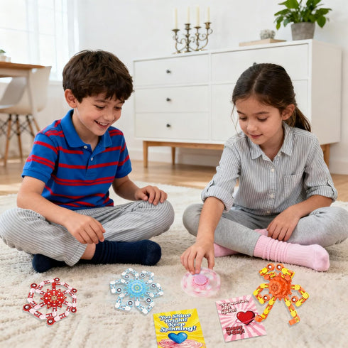 YIZER 24PC 24PC Valentines Cards for Kids with Fidget Spinner,Funny Sensory Fidget Toys Deformable Chain DIY Robot