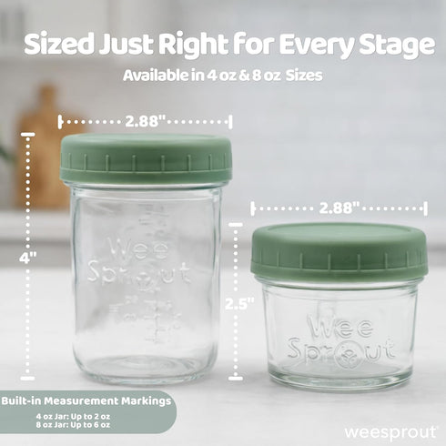 (4 oz, 12 Pack Set) WeeSprout Glass Baby Food Storage Jars w/Lids Snack, Puree, Reusable Small Containers, Breast Milk