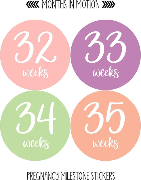 Pregnancy Weekly Belly Growth Stickers - 36 pcs Purple Pink, Matte Finish for Maternity Photo Sessions