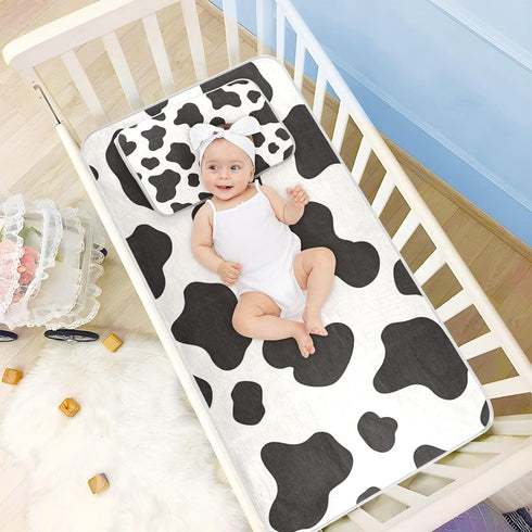 EtherSpher 28" 52" Cow Print Black White Cooling Baby Mattress pad Protector x Washable Crib Padding for Sides