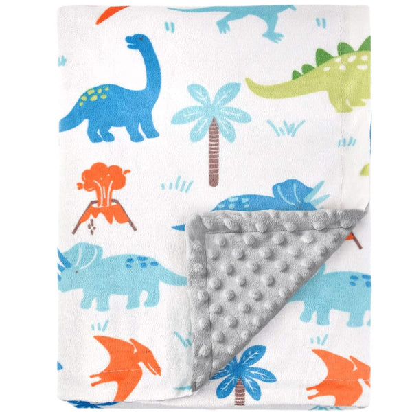 HOMRITAR Baby Blanket for Kids, Super Soft Minky Blanket with Dotted Backing, Dinosaurs Multicolor Printed for Toddlers