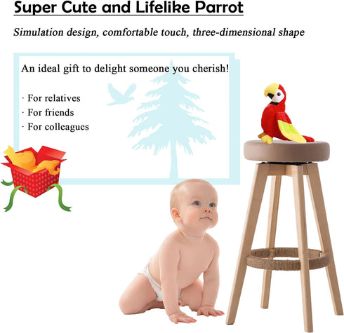 Parrot Stuffed Animal Plush Bird Stuffed Toy for Girls Boys (10.6 inch, Red)