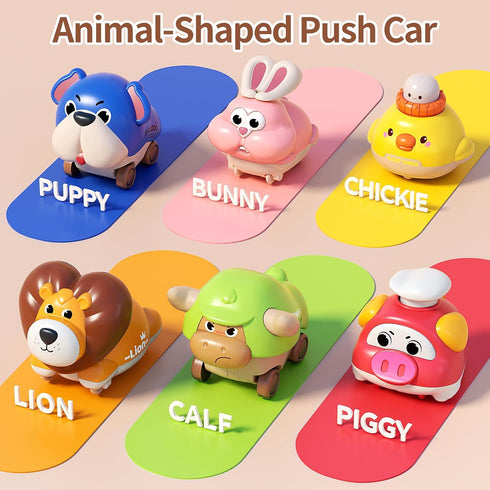 STACTCUTE 6pcs 1-3, 6-12-18 1st Press and Go Animal Toy Cars for Toddlers Baby Push Go Battery-Free Long-Distance
