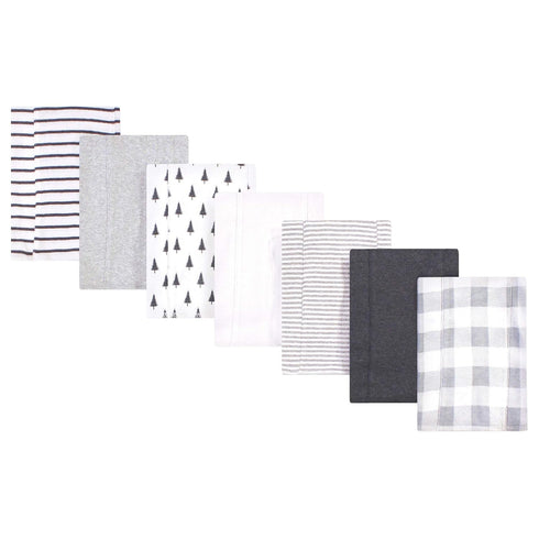 Touched by Nature Unisex Baby Organic Cotton Burp Cloths, Gray Plaid, One