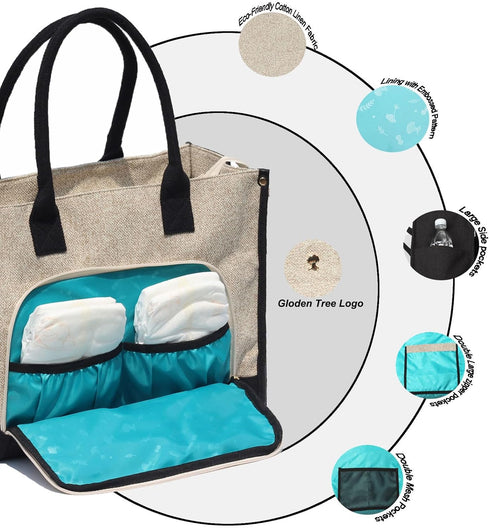 ESVAN 2 Travel Diaper Tote Bag, with Insulated Pouches Utility Tote Travel Diaper Bag for Parenting & Work Nurse