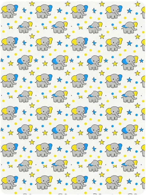 miaozhen 1 Pack 52x28 Cotton Crib Sheets for Baby Boys Girls Soft Stretchy Cartoon Elephants Blue and Yellow Toddler