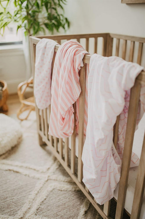 3 Pack Set 100% Pack NODNAL CO. Fitted Pink Mini Crib n Play Playard Portable Crib Sheets - Oeko-TEX Cotton Baby Girl