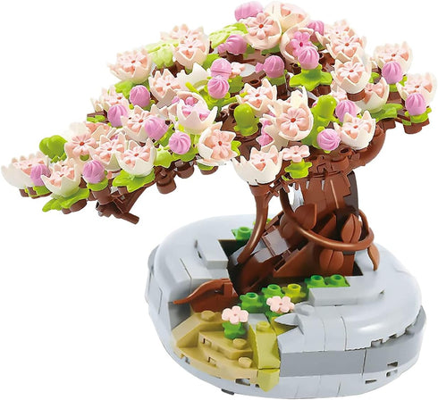 Mini Building Blocks Sakura Plant Bonsai Model Set, Creative DIY Cherry Blossom Flower Botanical Collection
