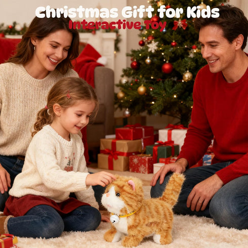 Toddlers,7" Easfan Walking Plush Kitty Toy Stuffed Animal Electric Interactive Talking Musical Plush Toy Grey Cat Leash
