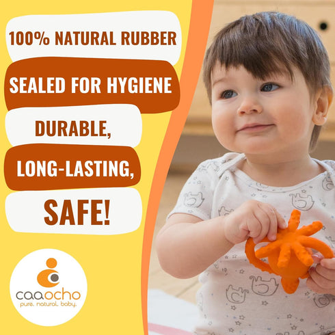 CaaOcho Pure Natural Rubber Teething Gum Massager Baby Toy & Bath Toy - BPA Free Squid Teether for Babies
