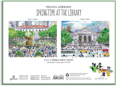 Galison Michael Storrings Springtime at The Library Double-Sided Puzzle, 500 Pieces, 20” x 20”