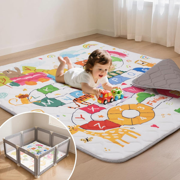 Baby Play Mat for Floor,50x50 Inch Soft Padding Crawling Mat, Foldable and