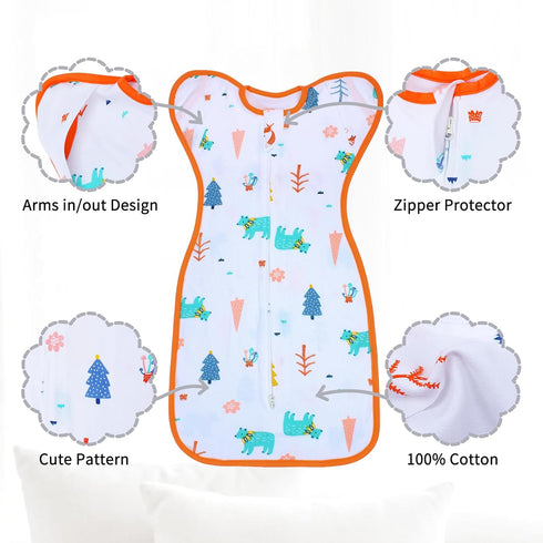 Roksuma 6-9 2-Way 100% 0.8 2-Pack 20-27lbs) Transition Swaddle Months Sleep Sack Arms up Swaddles Zipper Cotton Arms
