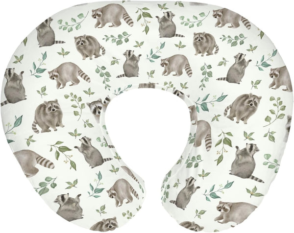 Watercolor Raccoon Baby Nursing Pillow Covers for Boy Girl Raccoons Green Leaves