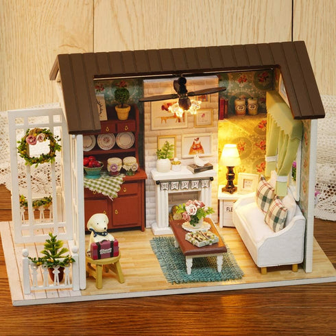 1:24 TuKIIE DIY Miniature Dollhouse Kit, Scale Wooden Mini Doll House Accessories with Furniture for Kids Teens