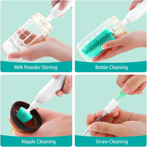 Electric Bottle Brush Cleaner, Portable Rechargeable Baby Bottle Cleaner Kit for Travel with Silicone Nipple & Straw