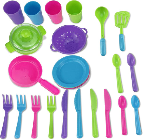 Kids Super Durable Kitchen Toys Set, 27 Pieces Pretend Play Dish Toy with Wash and Dry Tableware Dish Rack and Drainer