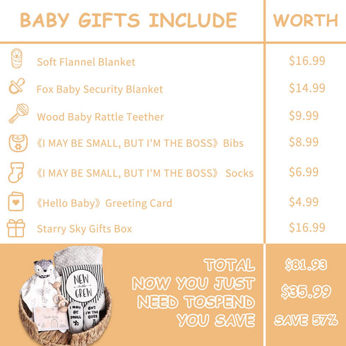 Fvntuey Set, Baby Gift Baby Shower Gifts Basket Newborn Blanket Baby Lovey Security Blanket, Funny Baby Bibs Socks