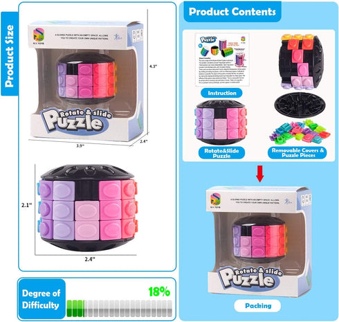 R.Y.TOYS Rotate and Slide Puzzle, Fidget Toy with 12 Colors, 3 Layers, Brain Teaser for Birthday Gifts