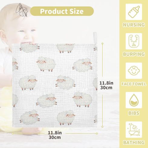 Count 11.8 11.8 Inch, 5 Pack vvfelixl Baby Washcloths Cotton Cute Curly Lamb Muslin Sheep Soft Face Towel for Newborn