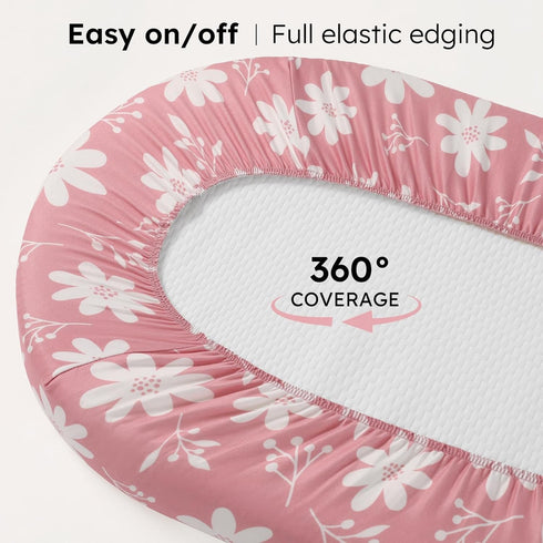 3 Pack Baby Bassinet Sheets Girl, Fitted Bassinet Mattress Sheets, Compatible with Halo Bassinest Swivel Sleeper&Oval