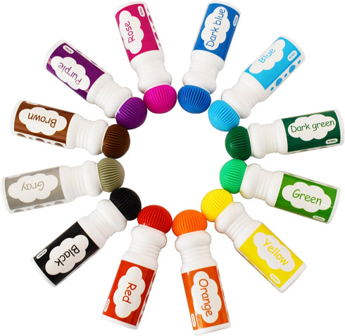 Set 24 Pack (12 Yuanhe Bingo Daubers Dot Markers - Paint Dotters for Toddlers and Kids Art Supply, of Colors)