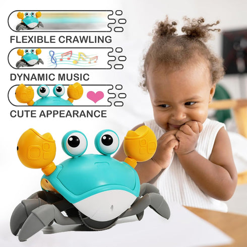 Pbooo Crawling Crab Baby Toy, Interactive Walking Dancing Moving Crab Toy (Infrared Sensing) 3-6 6-12 Months, Toddler Learning Tummy Time Crab, Infant Music Sensory Birthday Gifts-Green-1