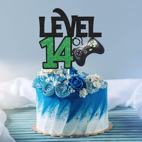 Level 14 Game Birthday Cake Topper - Video Game Boy's 14th Birthday Level Up Party Supplies - Game On Winner Gaming