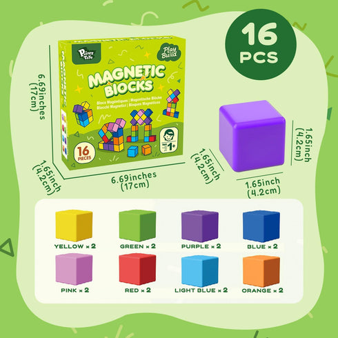 1.65 Inch 3D 8 1-3 (16PCS) Pairez Toys Magnetic Blocks, Large Magnetic Building Blocks for Toddlers, Magnet Cubes