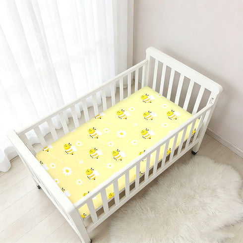 miaozhen 1 Pack 52x28 Cotton Baby Crib Sheets for Boys Girls Comfy Breathable Bumble Bees Yellow Cute Toddler
