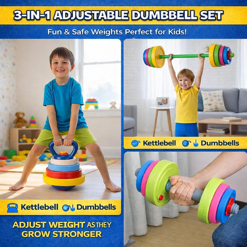 Set 3-in-1 Kids Exercise Weight - Adjustable Workout Toy Equipment for Children Pretend Play Exercise - Toddler