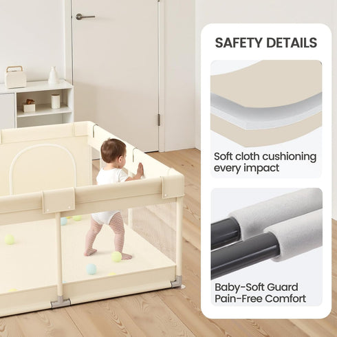 47x47in Uanlauo Beige Small Baby Playpen - Playpen for Babies and Toddlers, Safe Indoor Play Pen, Baby Pen with Storage